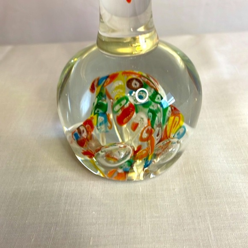 Vintage LENWILE ARDALT Orange Glass Vase Millefiori Paperweight - Picture 2 of 5